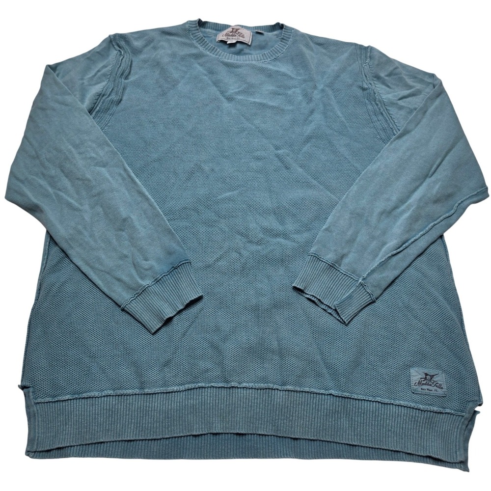 Madda Fella Key West Mens Teal Blue Textured Cotton Crewneck Sweater Size M